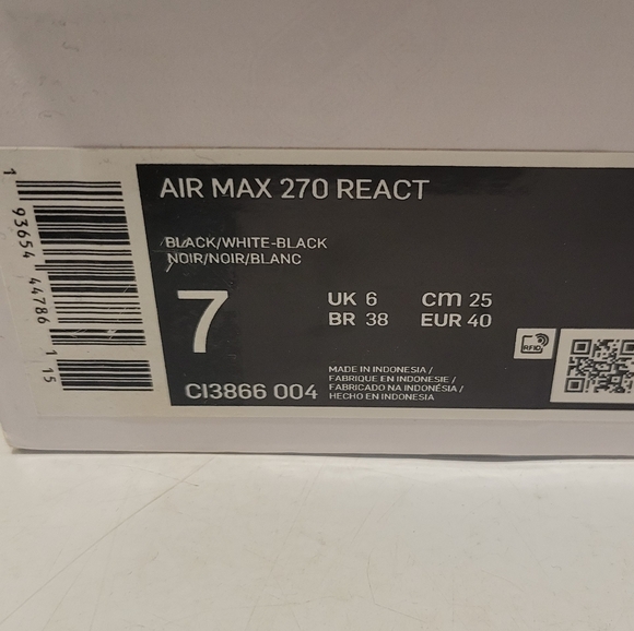 Nike Mens Air Max 270 React Black/White CI3866 004 size 7